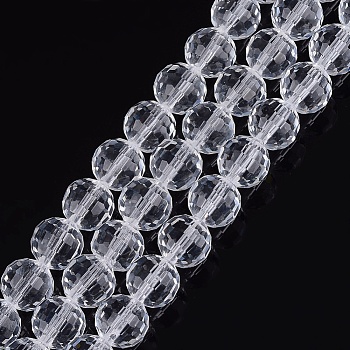Transparent Glass Bead Strands, Faceted(96 Facets), Round, Clear, 10mm, Hole: 1mm, about 72pcs/strand, 26 inch