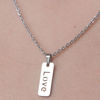 201 Stainless Steel Hollow Word Love Pendant Necklace, Stainless Steel Color, 17.72 inch(45cm)