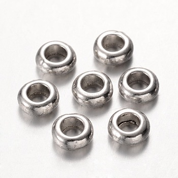 Tibetan Style Spacers Beads, Rondelle, Lead Free, Cadmium Free and Nickel Free, Rondelle, Antique Silver, about 7mm diameter, 3mm thick, hole: 4mm