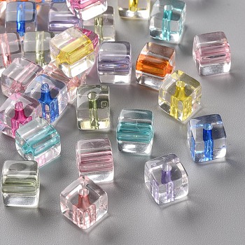 Transparent Acrylic Beads, Cube, Mixed Color, 8x7.5x7.5mm, Hole: 1.8mm