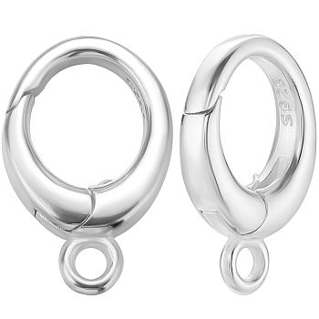 2Pcs 925 Sterling Silver Spring Gate Rings, Keychain Clasps, with S925 Stamp, Silver, 12x7x2.5mm, Hole: 1.4mm