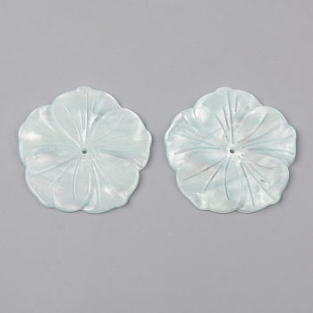 Cellulose Acetate(Resin) Beads, Imitation Shell & Pearl, Flower, Pale Turquoise, 33~34x34x2mm, Hole: 1.4mm