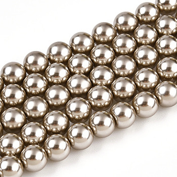 Glass Pearl Beads Strands, Round, Tan, 6mm, Hole: 0.6mm, about 67pcs/strand, 15.55''(39.5cm)