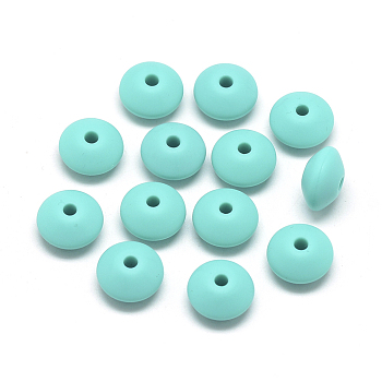 Food Grade Eco-Friendly Silicone Beads, Chewing Beads For Teethers, DIY Nursing Necklaces Making, Rondelle, Cyan, 12x6~7mm, Hole: 2mm