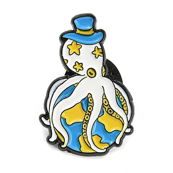 Octopus & Planet Enamel Pins, Alloy Badge for Backpack Clothes, White, 26x17.5x1mm