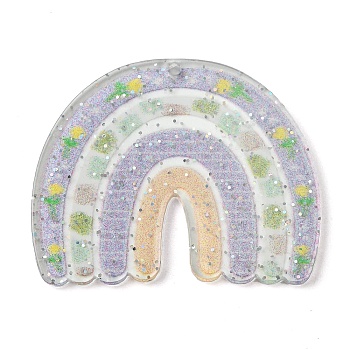 Opaque Acrylic Pendants, 3D Print, with Glitter Power, Rainbow, Lavender, 31.5x39.5x2mm, Hole: 1.6mm