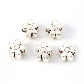 Alloy European Beads, Large Hole Beads, Cadmium Free & Lead Free, Flower, Antique Silver, 10x12x8mm, Hole: 4.5mm, about 430pcs/1000g