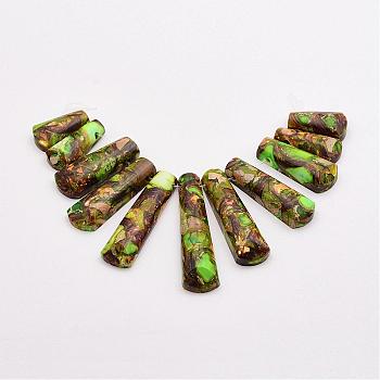 Assembled Bronzite and Imperial Jasper Beads Strands, Graduated Fan Pendants, Focal Beads, Dyed, Yellow Green, 17~40x9~9.5x5~6mm, Hole: 1mm, 11pcs/strand, 3.54 inch
