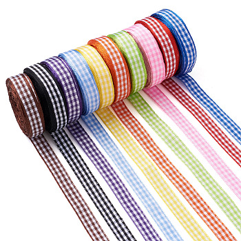 Polyester Ribbon, Tartan Ribbon, Mixed Color, Mixed Color, 10mm, 9.14m/roll, 10roll/set