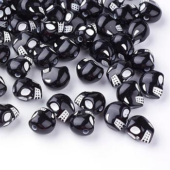 Craft Style Acrylic Beads, Skull, Black, 13x10x12mm, Hole: 2mm, about 630pcs/500g