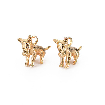 Brass Charms, Nickel Free, Dog, Real 18K Gold Plated, 10x14x4.5mm, Hole: 1.6mm