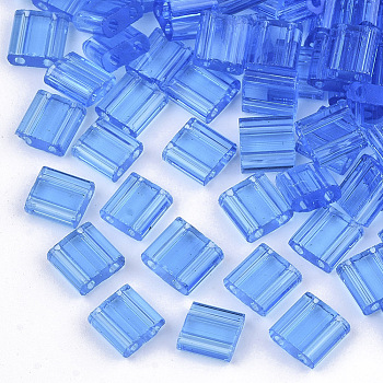 2-Hole Glass Seed Beads, Transparent Colours, Rectangle, Cornflower Blue, 5x4.5~5.5x2~2.5mm, Hole: 0.5~0.8mm