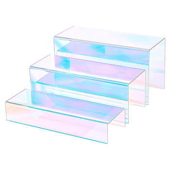 Iridescent Acrylic Display Risers, Mult-purpose for Shoes, Jewelry, Cosmetics, Glasses Display, Colorful, 235x79.5~97x42~126mm, 3 pcs/set