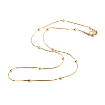 304 Stainless Steel Round Snake Chain Necklaces, with Round Beads and Lobster Claw Clasps, Golden, 16.53 inch(42cm), 1mm