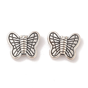 Alloy Beads, Cadmium Free & Nickel Free & Lead Free, Butterfly, Antique Silver Color, Size: about 8mm long, 10mm wide, 3mm thick, hole: 1mm