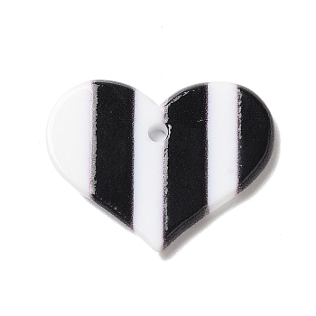 Acrylic Pendants, Heart with Stripe, Black, 18x23x2.5mm, Hole: 1.6mm