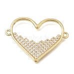Valentine's Day Brass Micro Pave Clear Cubic Zirconia Heart Links Connector Charms, Long-Lasting Plated, Cadmium Free & Lead Free, Rack Plating, Golden, 22x29.5x2mm, Hole: 1.2mm(KK-C263-15G)
