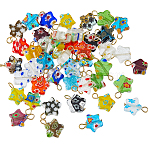 48Pcs Handmade Millefiori Glass Pendants, Star, with 304 Stainless Steel Loop, Mixed Color, 12.5mm, Hole: 2mm(PALLOY-HS00028)