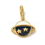 304 Stainless Steel Enamel Pendants, Golden, Black, Planet Charm, 10x11.5x2mm, Hole: 5mm(STAS-A145-01B-G)