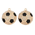 Alloy Rhinestone Pendants, Football Charms, with Enamel, Rack Plating, Long-Lasting Plated, Golden, 36.5x31.5x7.5mm, Hole: 2.5mm(RB-CBA2677-02G)