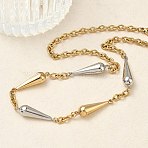 Two Tone 304 Stainless Steel Long Teardrop Link Chain Necklaces for Women, Real Gold Plated & Stainless Steel Color, 16.77 inch(42.6cm)(NJEW-A074-08GP)