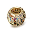 Brass Micro Pave Cubic Zirconia European Large Hole Beads, Rondelle, Cadmium Free & Lead Free, Rack Plating, Long-Lasting Plated, Real 18K Gold Plated, Colorful, 12x9mm, Hole: 6mm(KK-C262-17G-04)