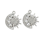 Alloy Rhinestone Pendants, Moon with Sun, Platinum, 22x19x2.5mm, Hole: 1.8mm(PALLOY-P314-04P)