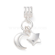 925 Sterling Silver Star & Moon European Dangle Charms, Large Hole Pendants, Silver, 19.5mm, Hole: 3mm(STER-G045-08S)