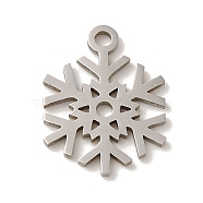 Christmas 201 Stainless Steel Pendants, Laser Cut, Snowflake Charm, Stainless Steel Color, 15.5x12x1mm, Hole: 1.6mm(STAS-E217-19P)