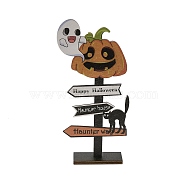 Halloween Wood Sign Pumpkin Ornament, for Halloween Table Decorations, 85x33x175mm(DJEW-M016-01B)