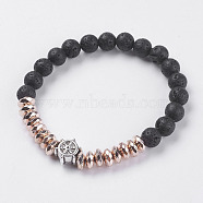 Synthetic Hematite Stretch Bracelets, with Natural Lava Rock and Alloy Findings, Helm, Antique Silver, Rose Gold Plated, 2-1/4 inch(57mm)(BJEW-I241-18B)