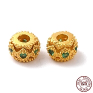 Matte Gold Color 925 Sterling Silver Beads, Hollow Rondelle, Green, 4.5x3mm, Hole: 1.6mm(STER-M113-24MG-02)