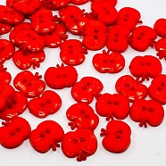 Acrylic Buttons, 2-Hole Apple Sewing Buttons, Dyed, Red, 14x16x2.5mm, Hole: 2mm(BUTT-D022-07)