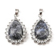 Natural Sodalite & Rhinestone Pendants, with Platinum Tone Rack Plating Brass Wire Wrap, Long-Lasting Plated, Lead Free & Cadmium Free, Teardrop, 40x26x13mm, Hole: 6x4.5mm(G-K338-31P-02)