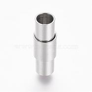 304 Stainless Steel Magnetic Clasps with Glue-in Ends, Column, Stainless Steel Color, 16.5x5.5mm, Hole: 3mm(STAS-K122-29)