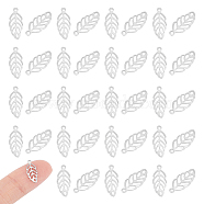 316 Stainless Steel Charms, Hollow, Leaf, Stainless Steel Color, 13x5.5x0.3mm, Hole: 1mm, 300pcs/box(STAS-UN0043-10)