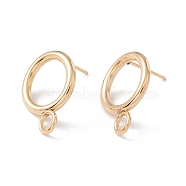 304 Stainless Steel Stud Earring Findings, with 316 Surgical Stainless Steel Pins and Horizontal Loops, Ring, Real 24K Gold Plated, 18x14mm, Hole: 3.2mm, Pin: 0.7mm(X-STAS-P308-02B-G)