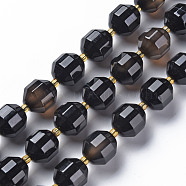 Natural Agate Beads Strands, Dyed, Faceted, with Seed Beads, Double Terminated Point Prism Beads, Bicone, Black, 10.5~12.5x10~11.5mm, Hole: 1.5mm, about 27~29pcs/strand, 14.25 inch~15.16 inch(36.2cm~38.5cm)(G-T131-118C)