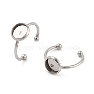 Tarnish Resistant 304 Stainless Steel Open Cuff Ring Components, with 201 Stainless Steel Flat Round Pad Rings Settings, Stainless Steel Color, Adjustable, Tray: 16mm(STAS-B072-09E-P)