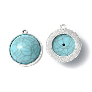Resin Imitation Turquoise Pendants, with Rack Plating Tibetan Style Alloy Settings, Lead Free & Cadmium Free & Nickel Free, Dome/Semi Sphere Charm, Antique Silver, 28x25x9mm, Hole: 1.8mm(PALLOY-M203-23AS-B)