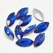 Pointed Back Glass Rhinestone Cabochons, Back Plated, Faceted, Horse Eye, Sapphire, 12x6x3.5mm(RGLA-T083-6x12mm-11)