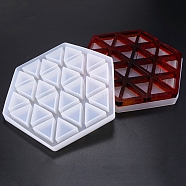 Silicone Cup Mat Molds, Resin Casting Molds, For UV Resin, Epoxy Resin Jewelry Making, Hexagon, White, 16x14x1.2cm, Inner Size: 2.8cm(DIY-F026-C01)