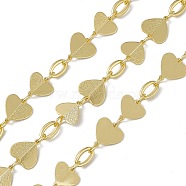 Brass Heart & Oval Link Chains, with Spool, Unwelded, Long-Lasting Plated, Cadmium Free & Nickel Free & Lead Free, Real 18K Gold Plated, 13.5x13x1mm, 10x6.5x2mm, 5.5x1mm(CHC-P010-16G)