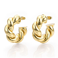 Brass Twist Round Stud Earrings, Half Hoop Earrings for Women, Real 18K Gold Plated, 34x35x11mm, Pin: 0.8mm(EJEW-P214-14G)