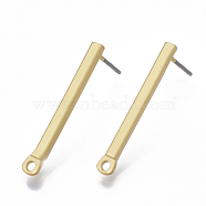 Smooth Surface Alloy Stud Earring Findings, with Loop and Steel Pin, Strip, Matte Gold Color, 25x3mm, Hole: 1.4mm, Pin: 0.7mm(PALLOY-T064-41MG)