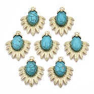 Alloy Pendants, with Synthetic Turquoise, Cadmium Free & Nickel Free & Lead Free, Flower, Real 16K Gold Plated, 29x24x6mm, Hole: 2mm(PALLOY-R113-15G-NR)