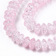 Crackle Glass Beads, Dyed & Heated, Rondelle, Pink, 8x4mm, Hole: 1mm, about 89~95pcs/strand, 15.16~15.55 inch(38.5~39.5cm)(GLAA-S192-004E)
