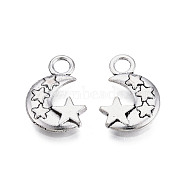 Tibetan Style Alloy Pendants, Cadmium Free & Lead Free, Moon with Star, Antique Silver, 20.5x14x2.5mm, Hole: 3.5mm, about 610pcs/1000g(TIBEP-T010-09AS)