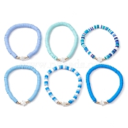 Handmade Polymer Clay with Natural Trochid Shell/Trochus Shell Beaded Stretch Bracelets for Women, Mixed Color, Star, 1/4 inch(0.6cm), Inner Diameter: 2-1/2 inch(6.2cm), 6pcs/set(BJEW-JB10203-02)