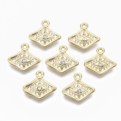 Alloy Charms, with Crystal Rhinestone, Cadmium Free & Nickel Free & Lead Free, Rhombus with Eye, Real 18K Gold Plated, 13.5x15x2.5mm, Hole: 1.5mm(PALLOY-S135-013-NR)